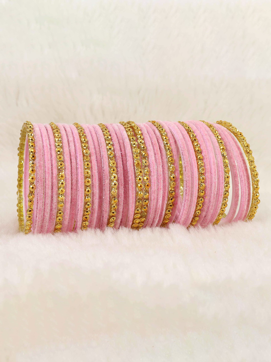 

ZULKA Set Of 34 Velvet Fancy Bangles, Pink