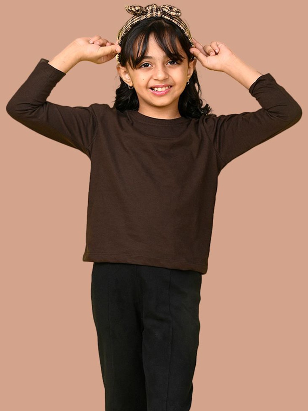 

NUSYL Pack Of 2 Girls Solid Round Neck Cotton T-shirts, Olive