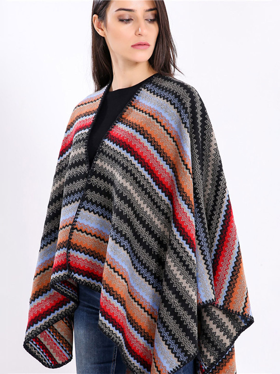 

LULU & SKY Women Striped Waterfall Shrug, Red