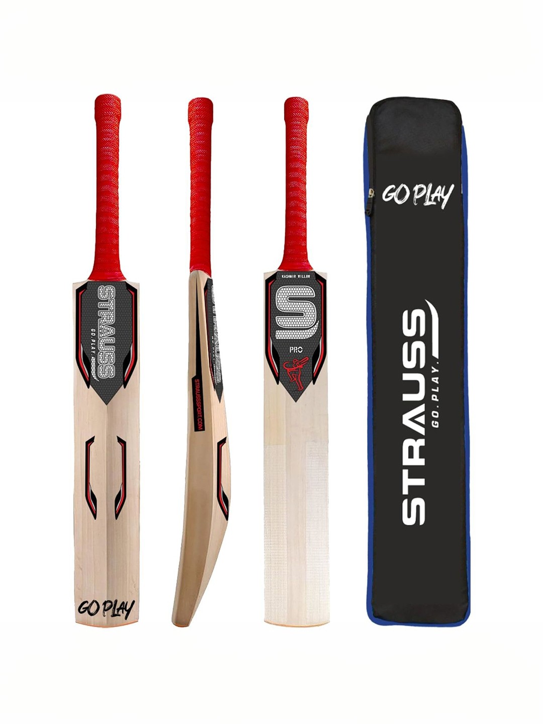 

STRAUSS Kashmir Willow Standard Leather Ball Bat, Red