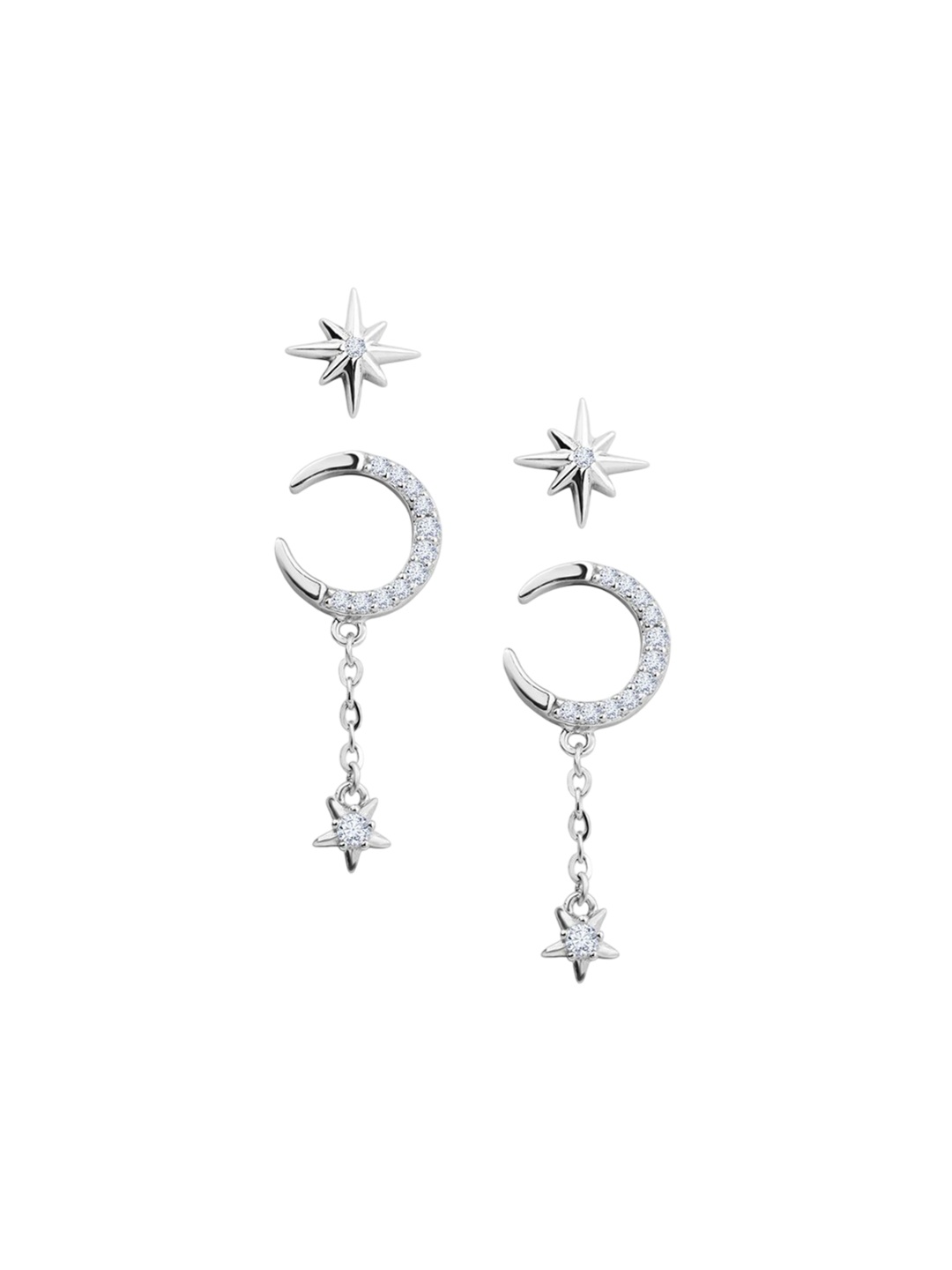 

Nistra Rhodium-Plated Sterling Silver CZ Star Shaped Drop Earrings