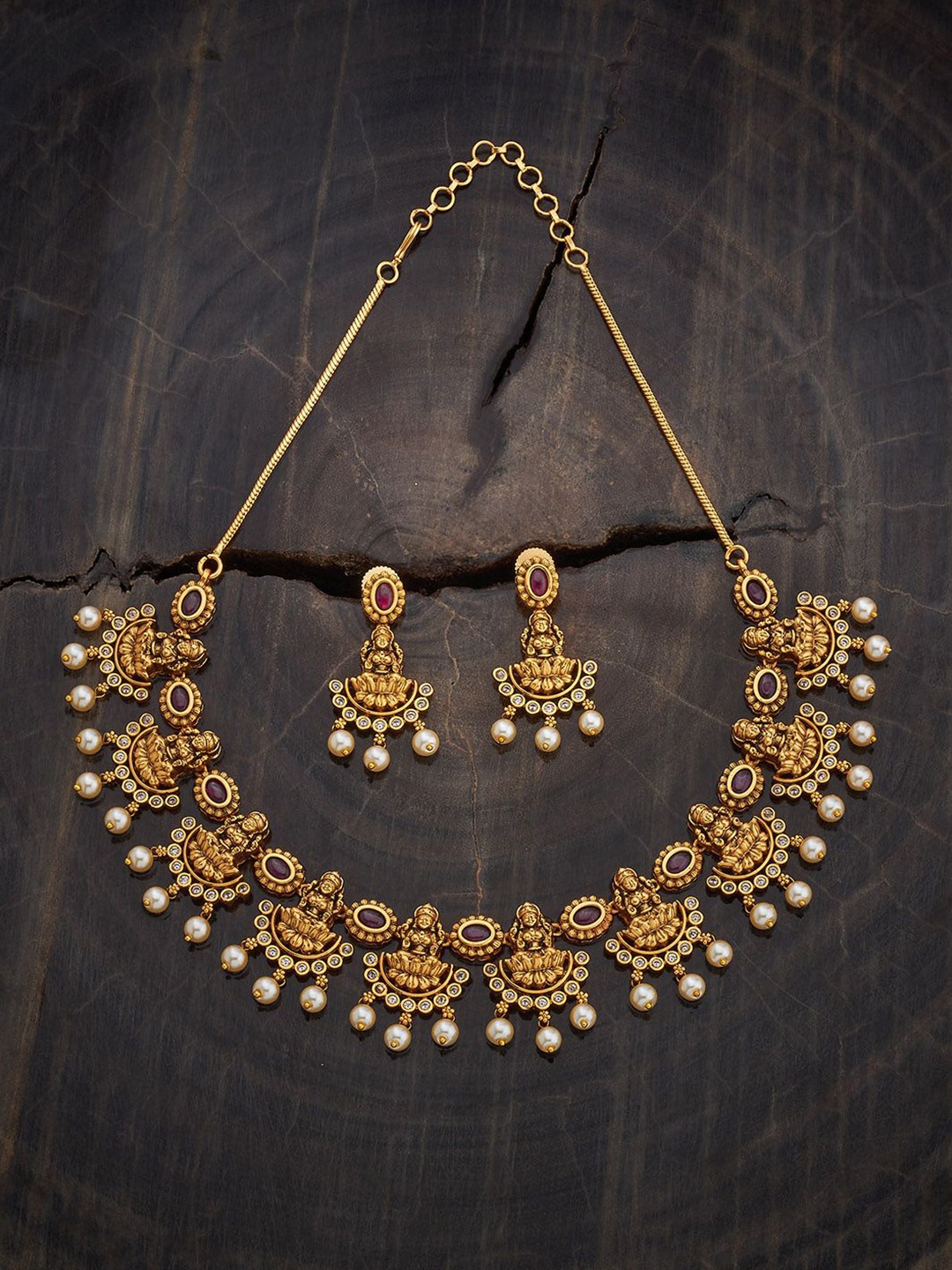 

Kushal's Fashion Jewellery Gold-Plated Stone Studded & Beaded Necklace and Earrings