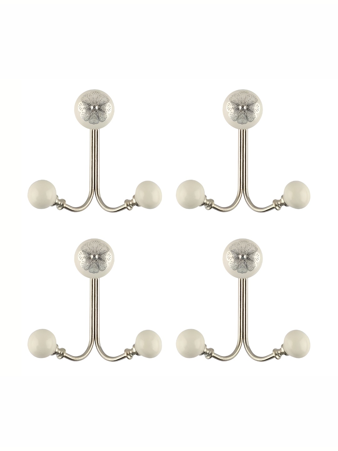 

IndianShelf Cream-Coloured 4 Pieces Ceramic Strewn Wall Hangings Key Hooks