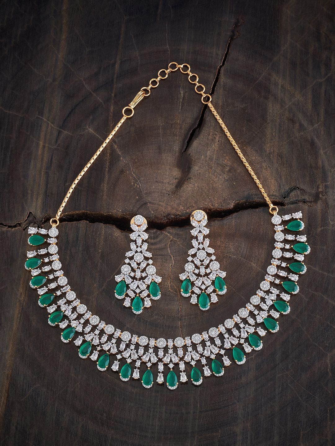 

Kushal's Fashion Jewellery Rhodium-Plated Cubic Zirconia Jewellery Set, Silver