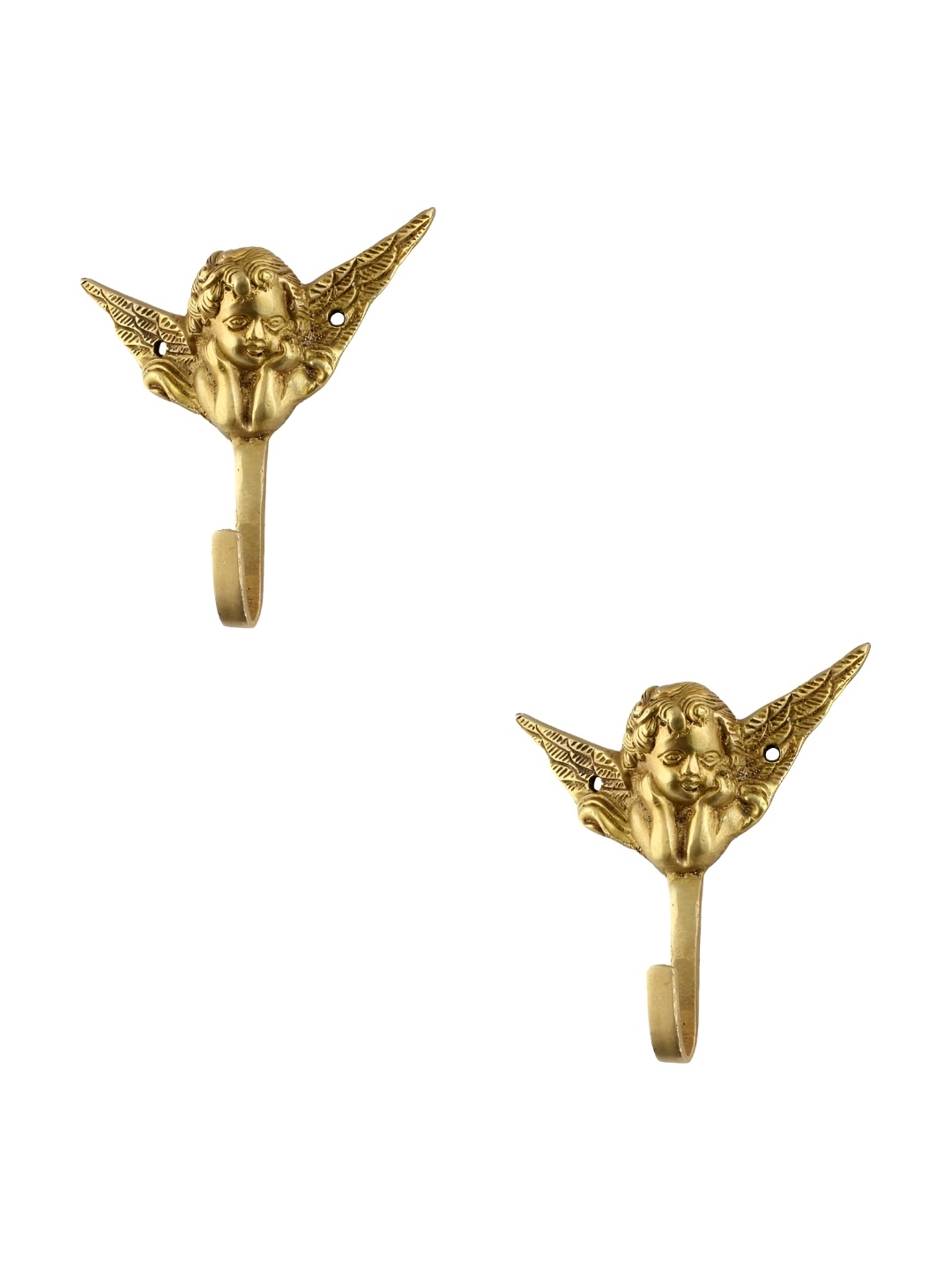 

IndianShelf Goldtoned 2 Pieces Brass Cherub Face Wall Hooks, Gold