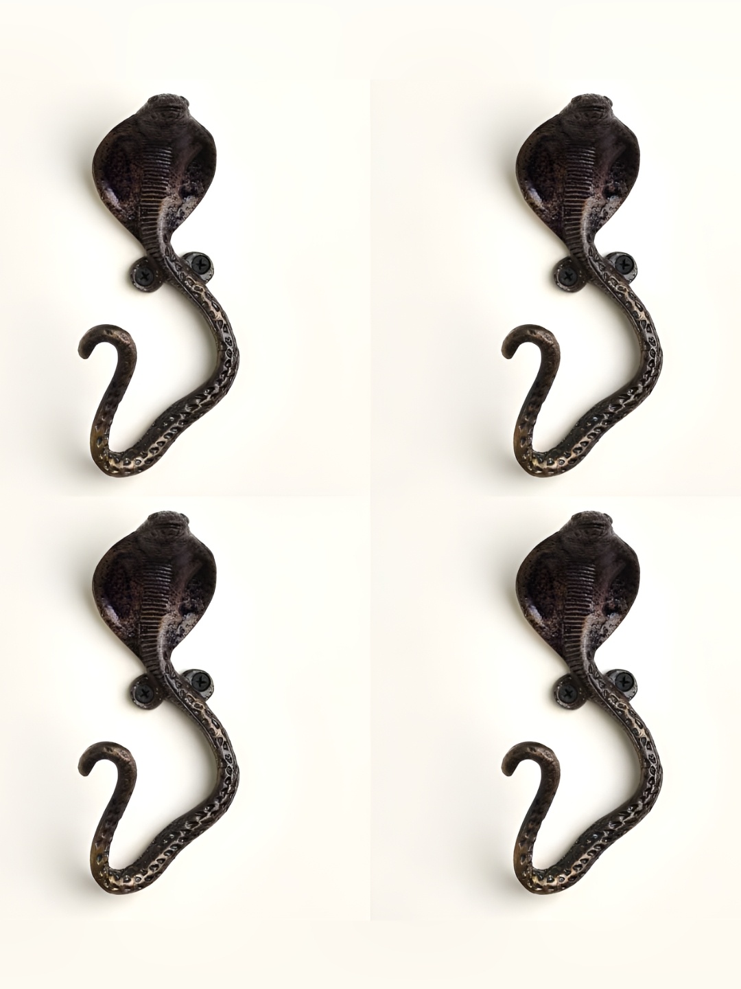 

IndianShelf Black 4 Pieces Snake Textured Ceramic Wall Hooks