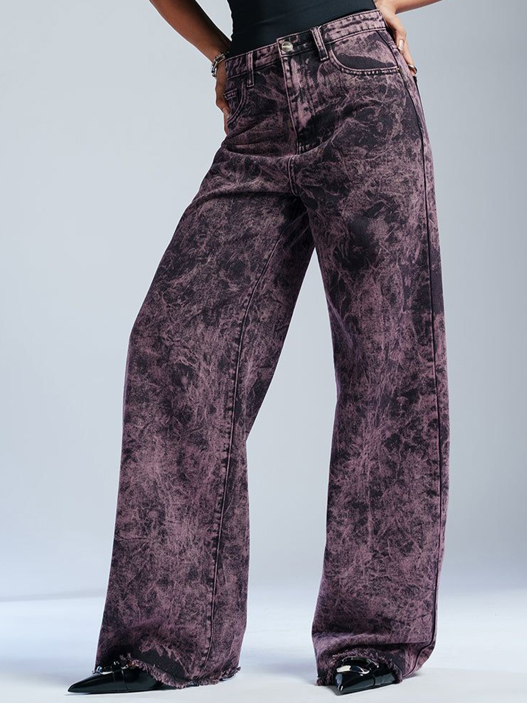 

FREAKINS Women Straight Fit High-Rise Heavy Fade Jeans, Purple