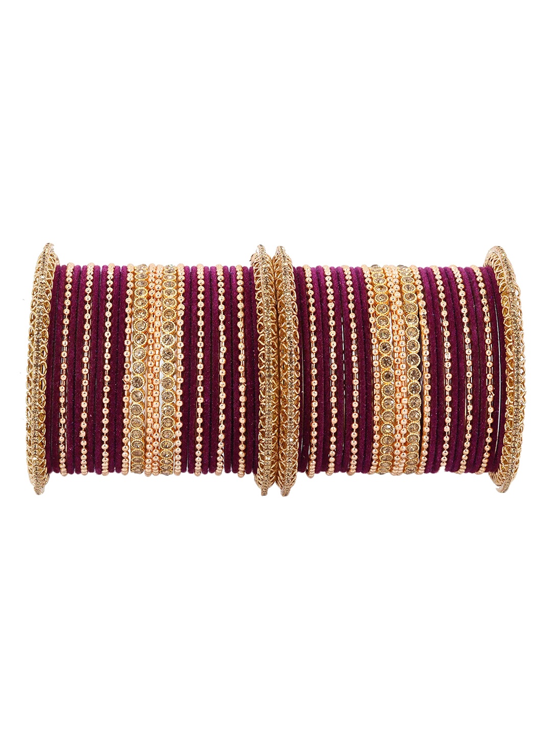 

ZULKA Set of 46 Non-Precious Metal Base Zircon Gemstone Zari Dotted Bangles, Green