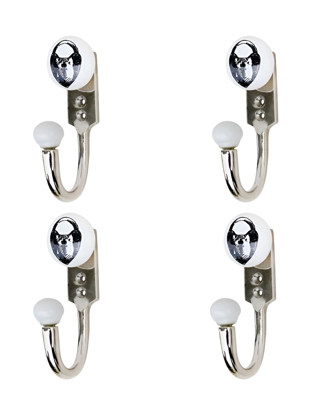 

IndianShelf Silver Toned 4 Pieces Ceramic & Zinc Lock Wall Hooks