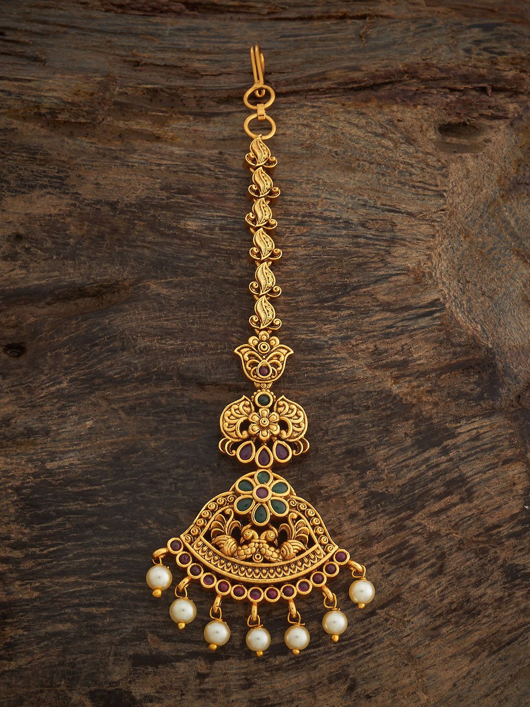 

Kushal's Fashion Jewellery Gold-Plated Stones and Beads Studded Maang Tikka