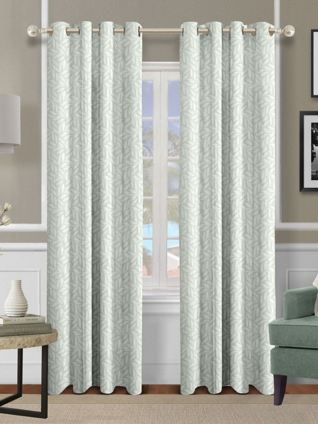 

Cortina White 2 Pieces Floral Printed Emboss Door Curtains