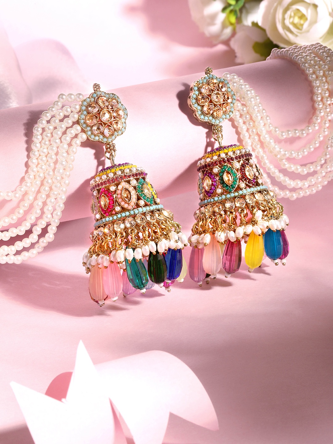 

ASMITTA JEWELLERY Gold-Plated Stone Studded Dome Shaped Jhumkas