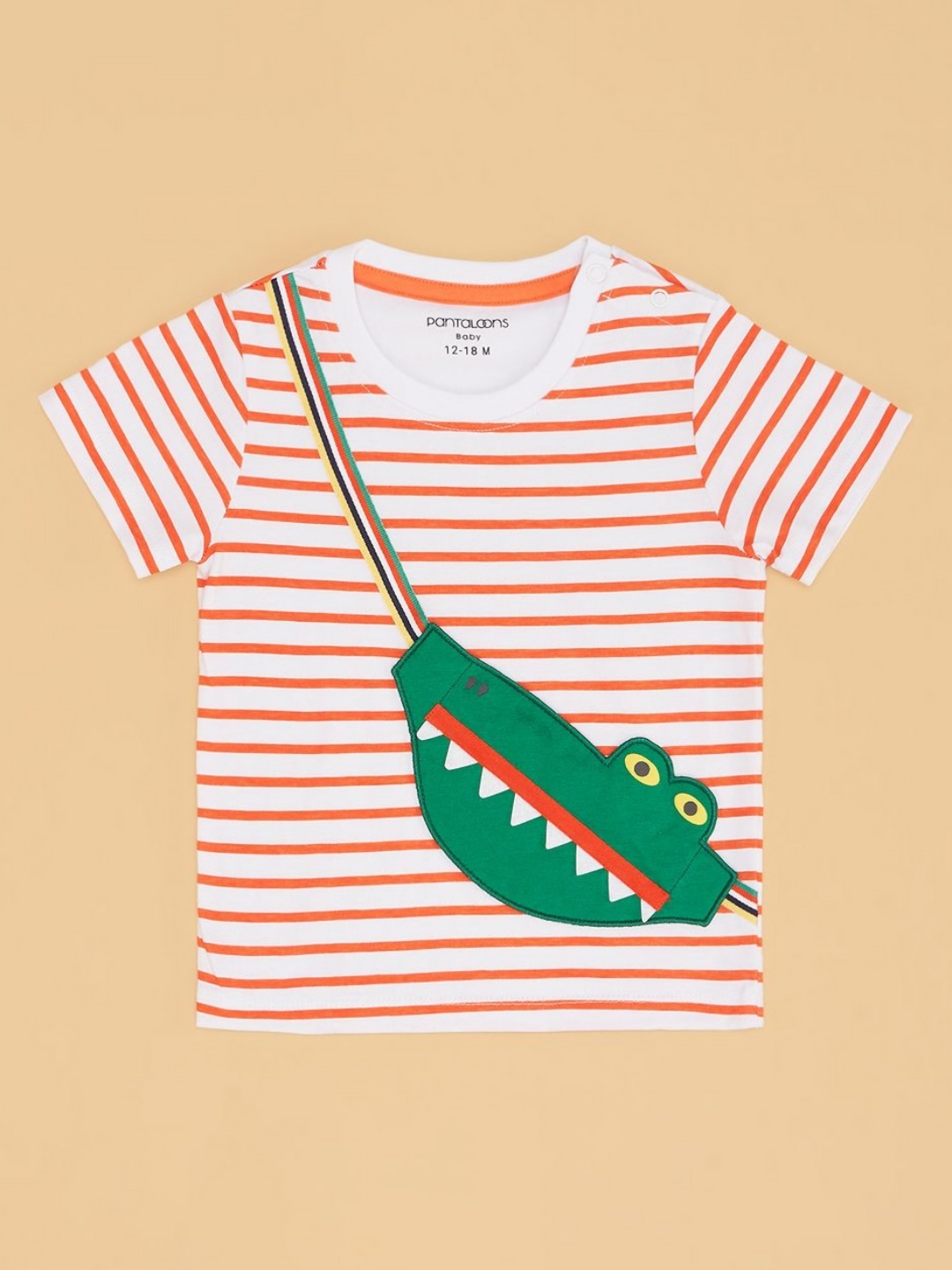 

Pantaloons Baby Boys Striped Round Neck Cotton T-shirt, White