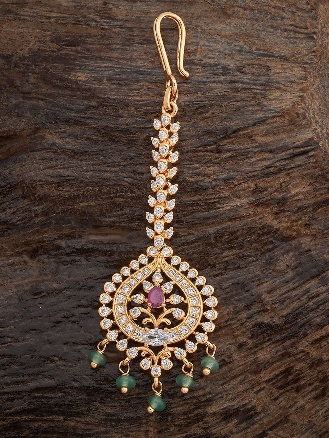 

Kushal's Fashion Jewellery Gold-Plated Artificial Stones and Beads Studded Maang Tikka, Red