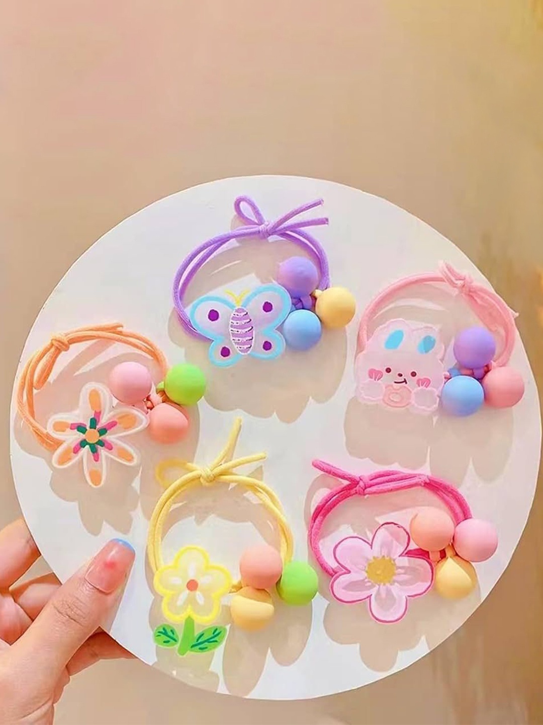 

Radhya Accessories Women Set of 5 Cartoon Charms Ponytail Holders, Yellow