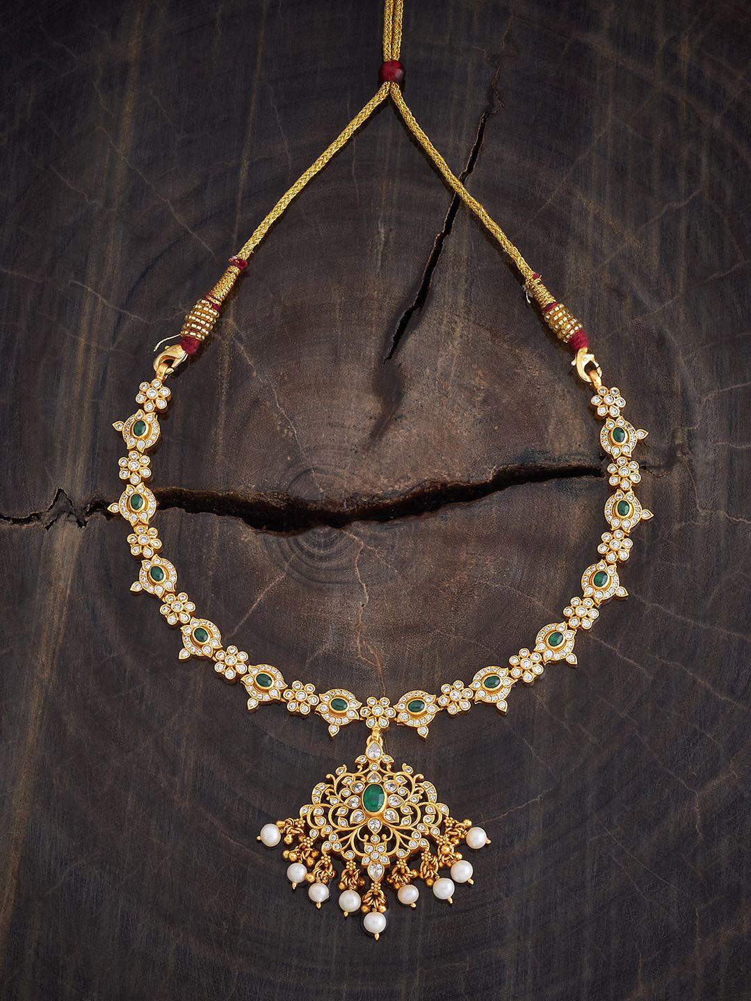 

Kushal's Fashion Jewellery 92.5 Pure Silver Gold-Plated Stone Studded & Beaded Necklace
