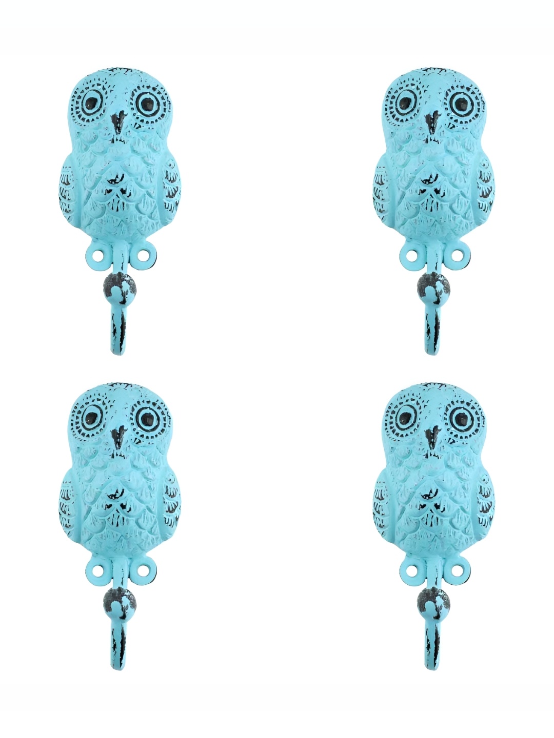 

IndianShelf 4 Piece Iron Owl Door Hangers Wall Hooks, Turquoise blue