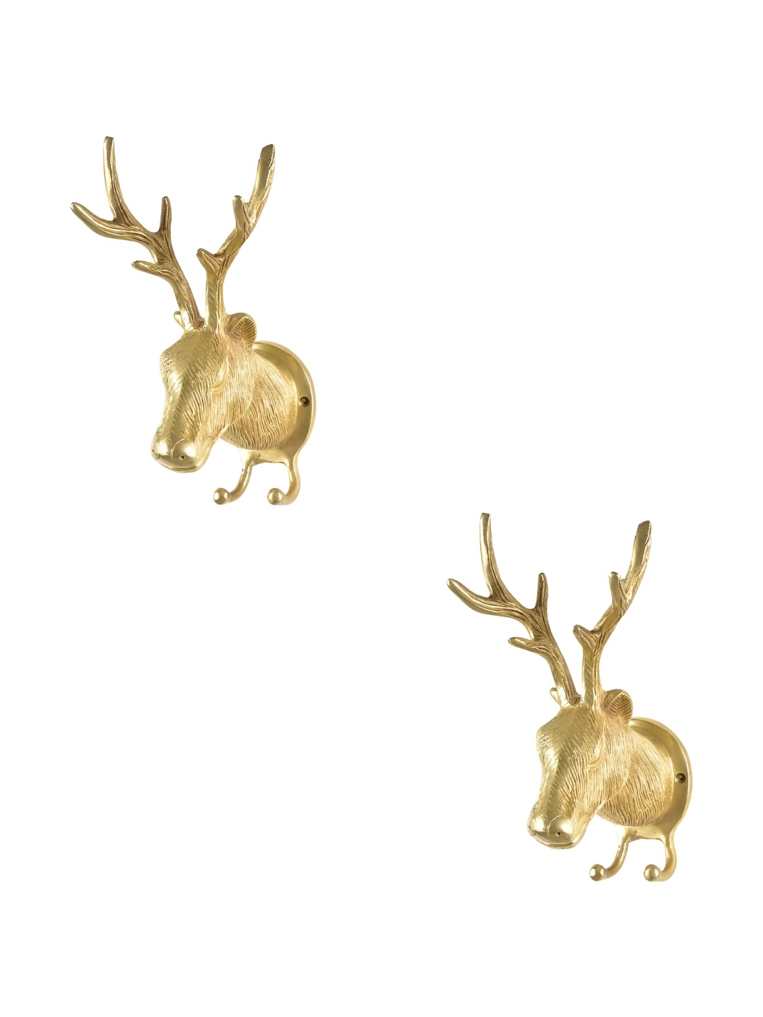 

IndianShelf Goldtoned 2 Pieces Brass Deer Wall Hooks, Gold