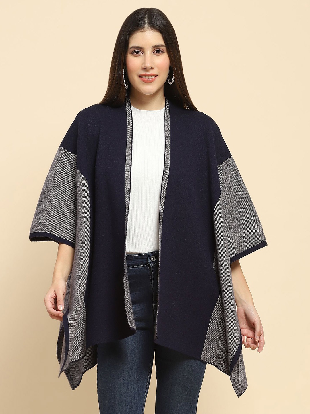 

Global Republic Printed Open Front Shrug, Navy blue