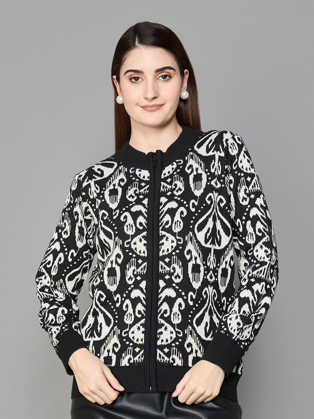 

Colour Me by Melange Women Abstract Printed Sweatshirt, Black