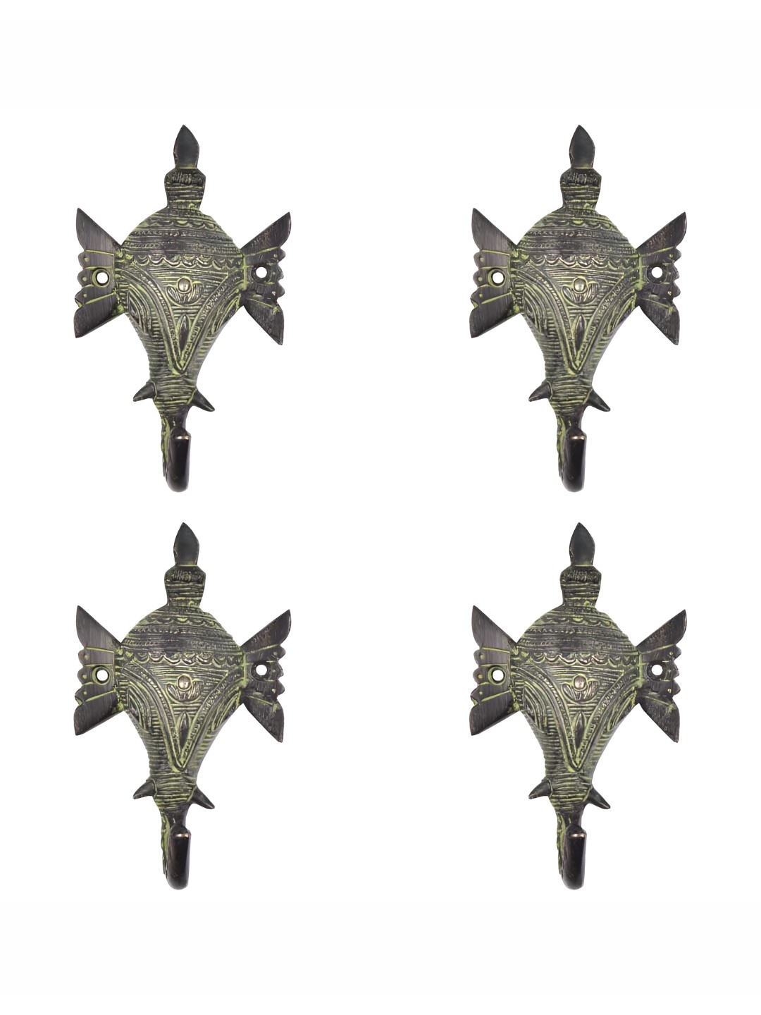

IndianShelf Grey & Yellow 4 Pieces Textured Brass Wall Hooks
