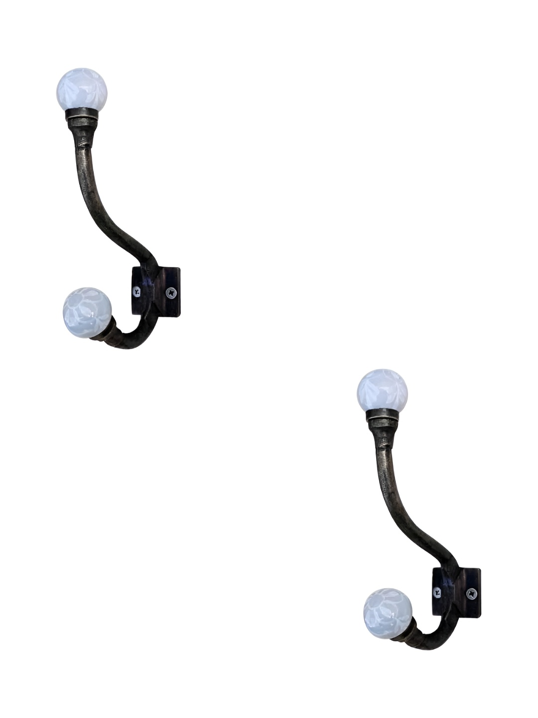 

IndianShelf Grey & White 2 Pieces Printed Ceramic Wall Hooks