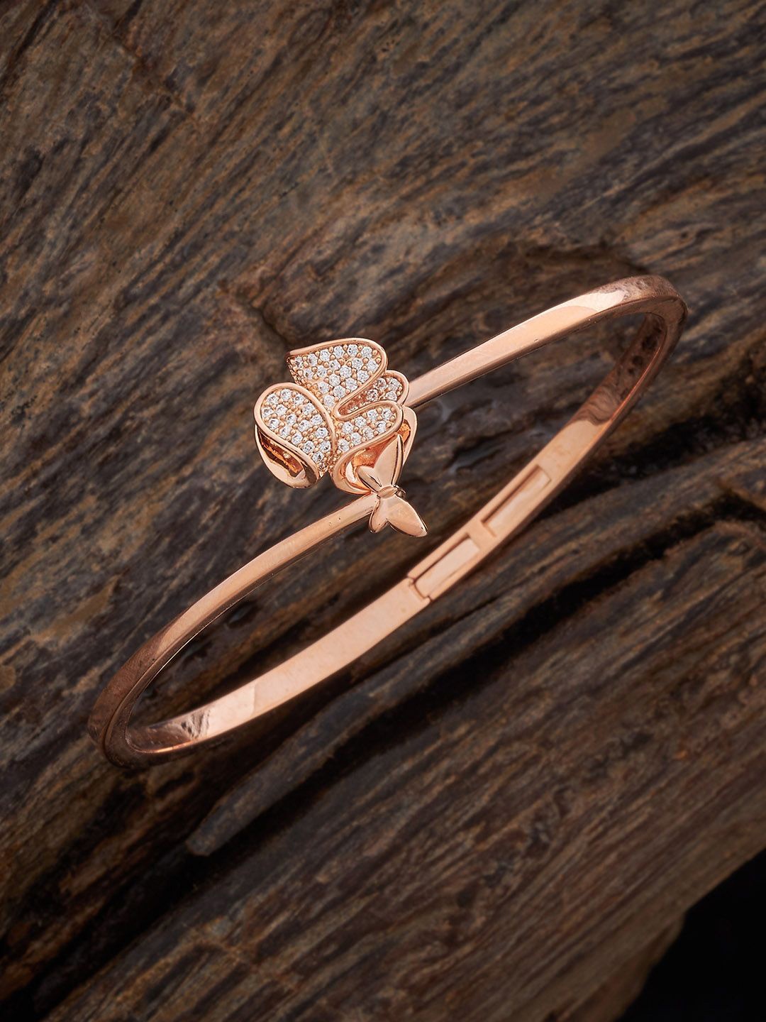 

Kushal's Fashion Jewellery Rose Gold-Plated Cubic Zirconia Studded Kada Bracelet