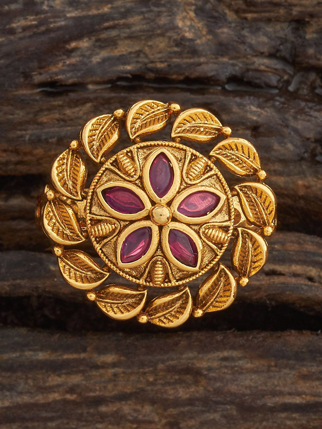 

Kushal's Fashion Jewellery Gold-Plated Stone-Studded Antique Adjustable Finger Ring