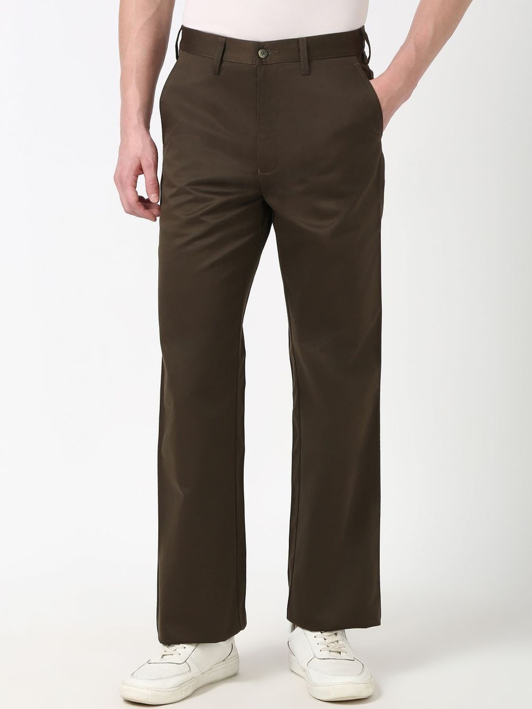 

Peter England Men Mid-Rise Regular Fit Trousers, Brown