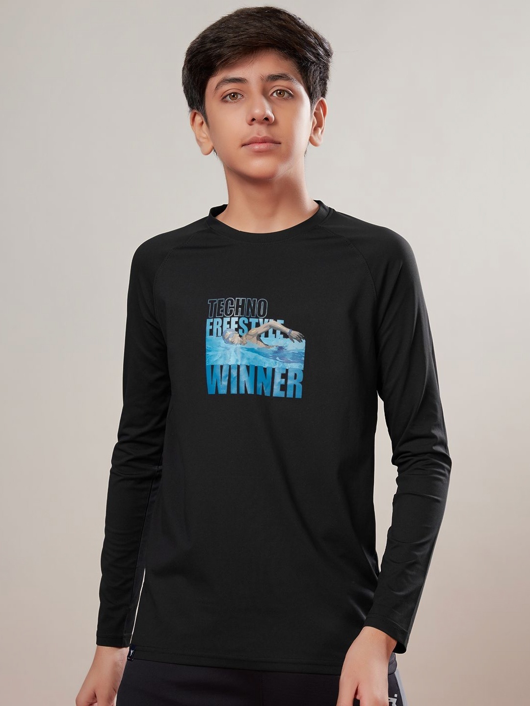 

Technosport Boys aw'24 UPF50 Typography Printed Sports T-shirt, Black