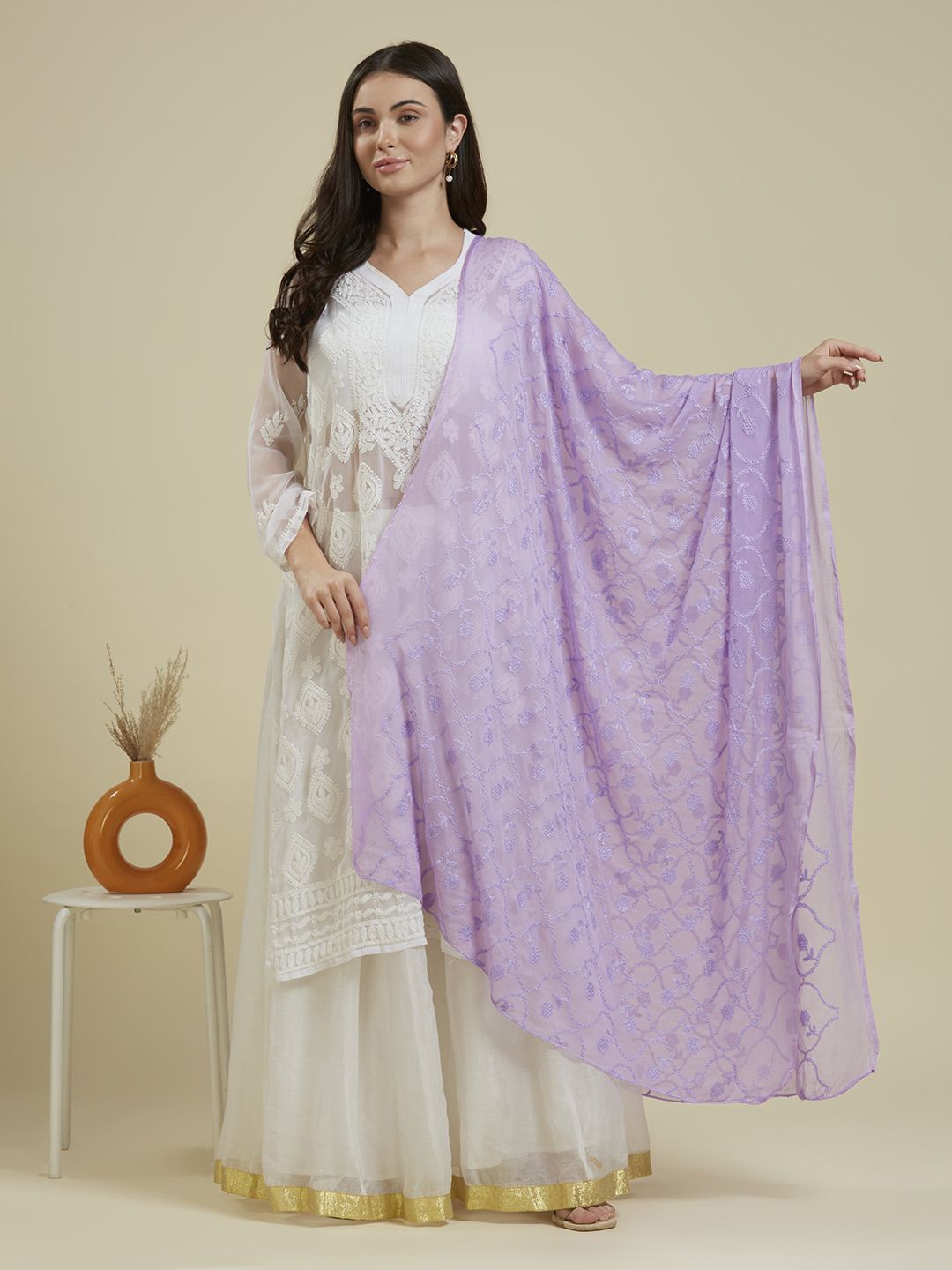 

Dupatta Bazaar Floral Embroidered Chiffon Dupatta, Mauve