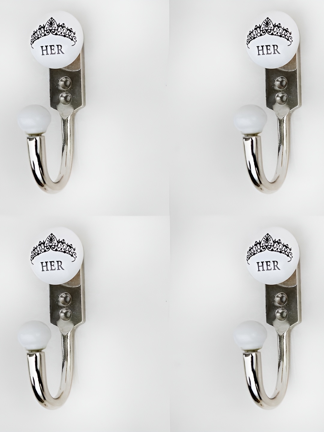 

IndianShelf White & Black 4 Pieces Ceramic & Zinc Her Coat Hooks Wall Hanging