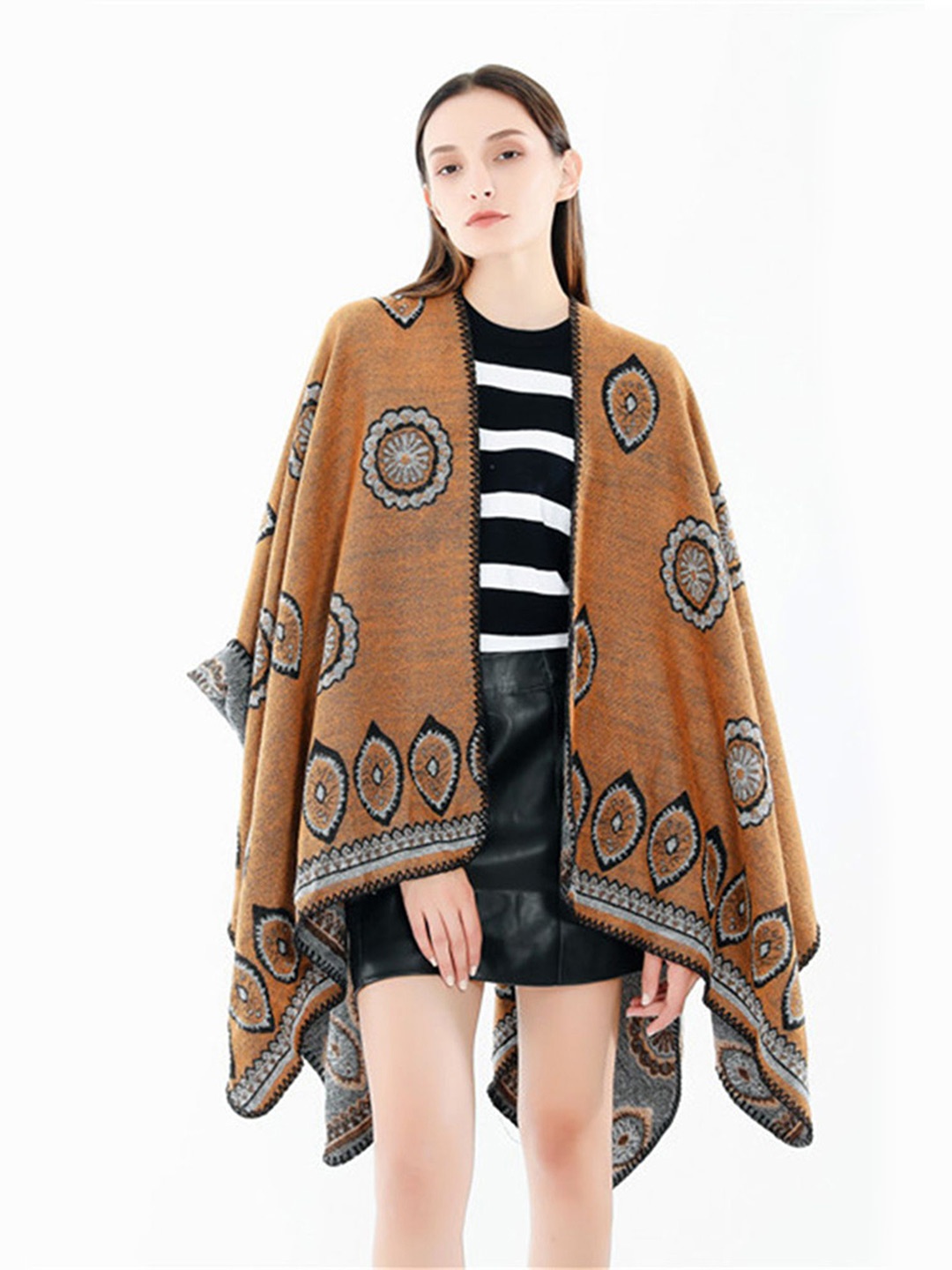 

LULU & SKY Ethnic Printed Shrug, Brown