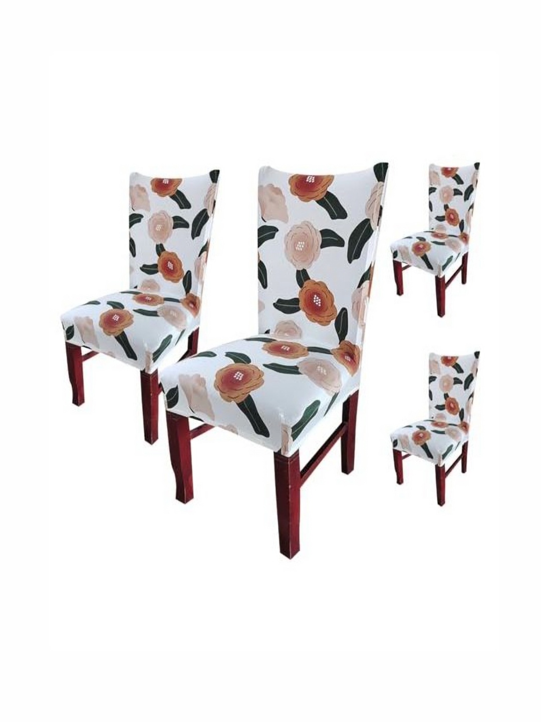 

HOUSE OF QUIRK White 4 Pieces Floral Printed Removable & Washable Chair Covers