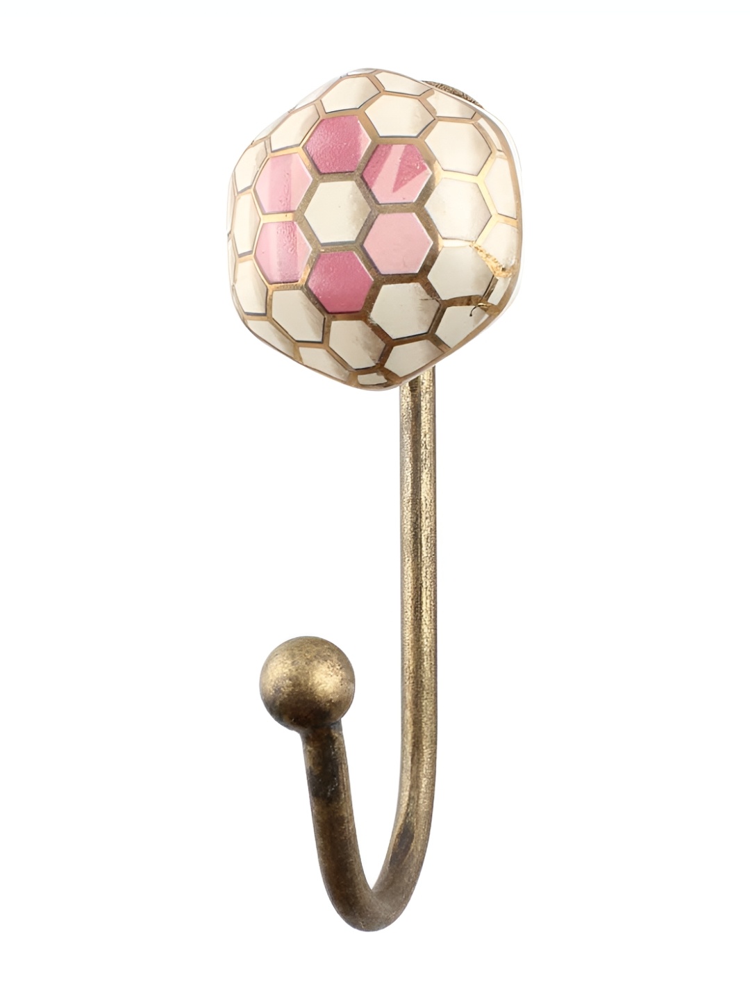 

IndianShelf Gold Toned & Pink Football Printed Ceramic Hexagon Wall Hangers Hooks