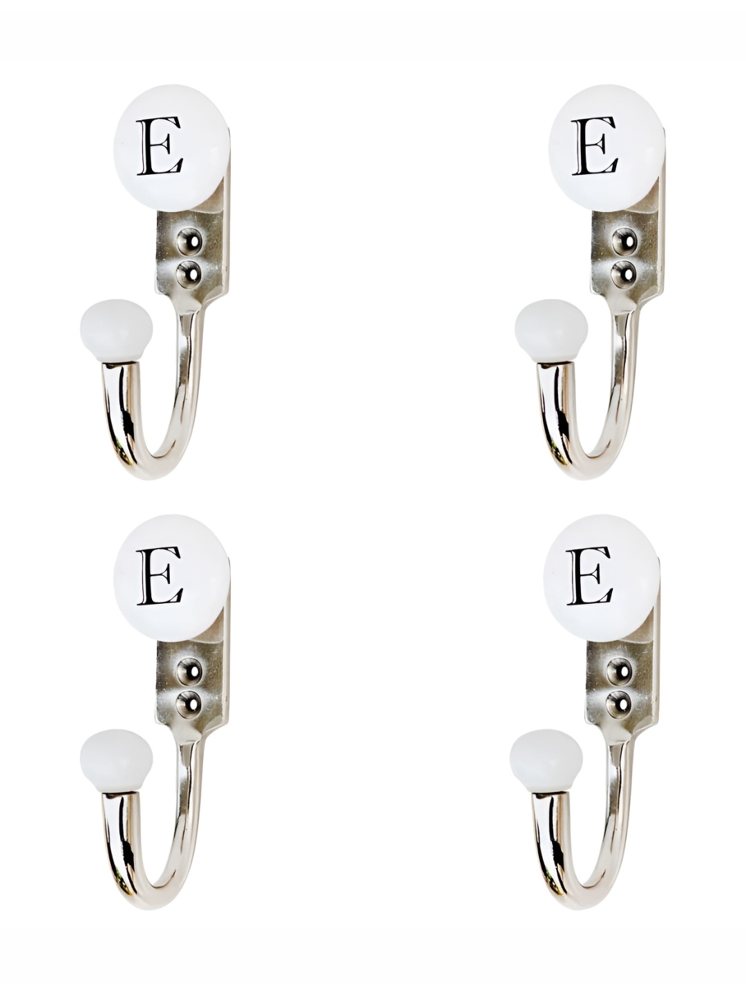 

IndianShelf White 4 Pieces Ceramic & Zinc E Alphabet Wall Hooks