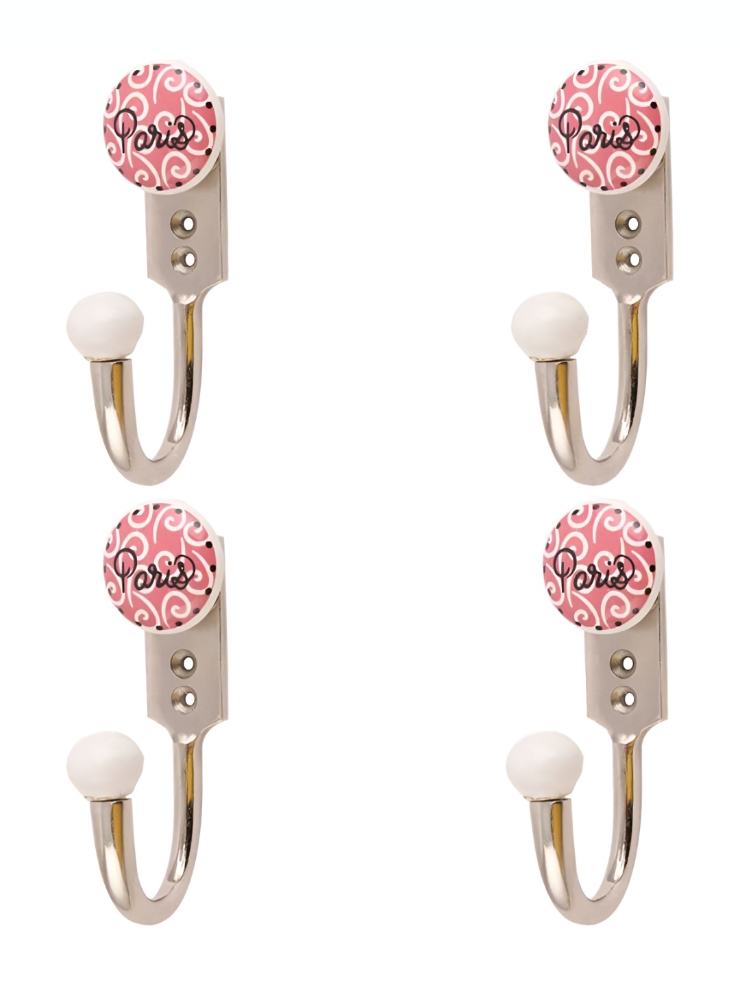 

IndianShelf Pink & White 4 Pieces Ceramic Paris Wall Mounted Hooks