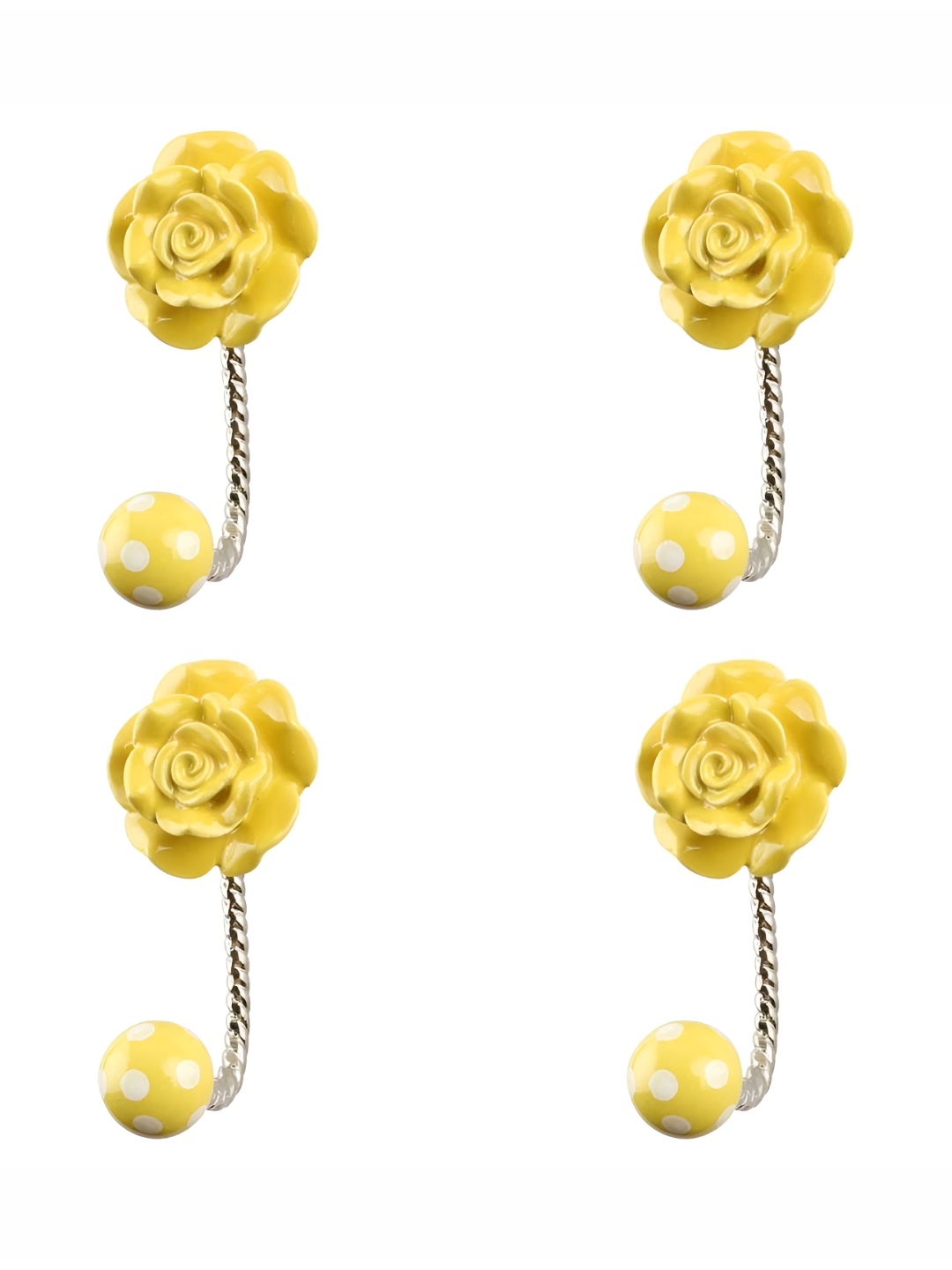 

IndianShelf 4 Piece Ceramic Flower Door Hangers Hooks for Kitchen, Yellow