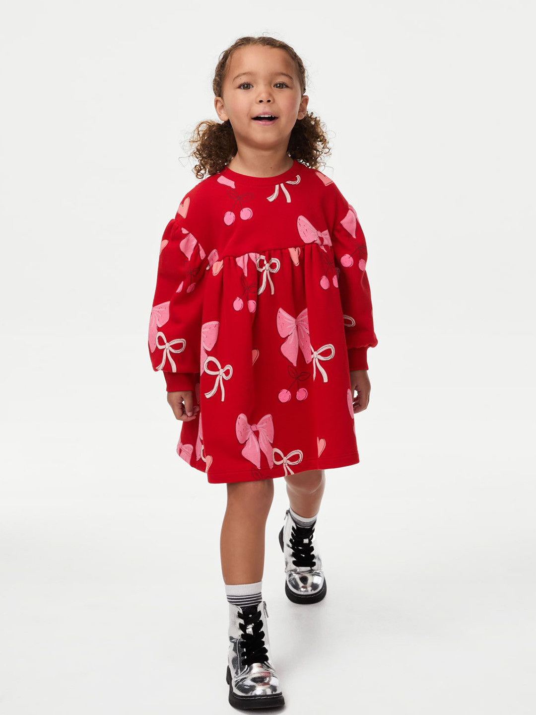 

Marks & Spencer Girls Cotton Floral Printed T-shirt Dress, Red