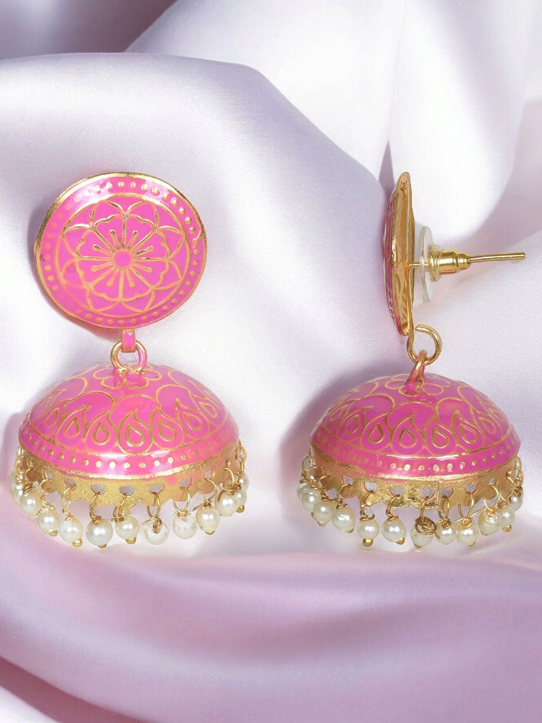 

Nilu's Collection Gold-Plated Pearls Beaded Dome Shaped Jhumkas