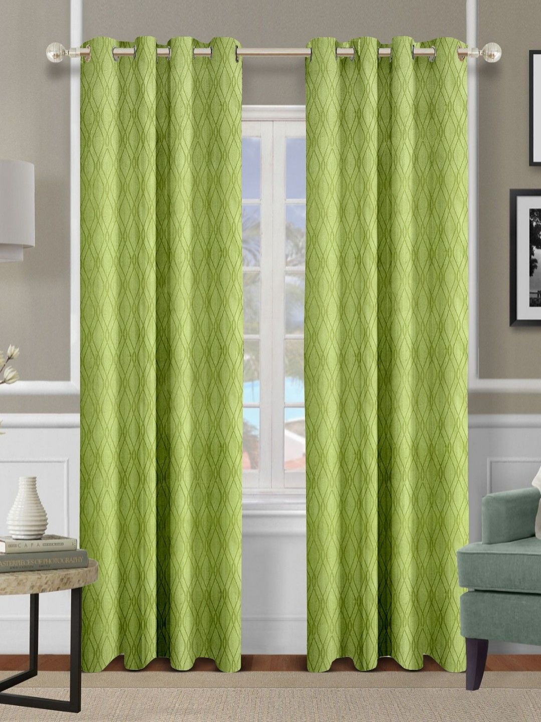 

Cortina Green 2 Pieces Geometric Printed Room Darkening Door Curtains