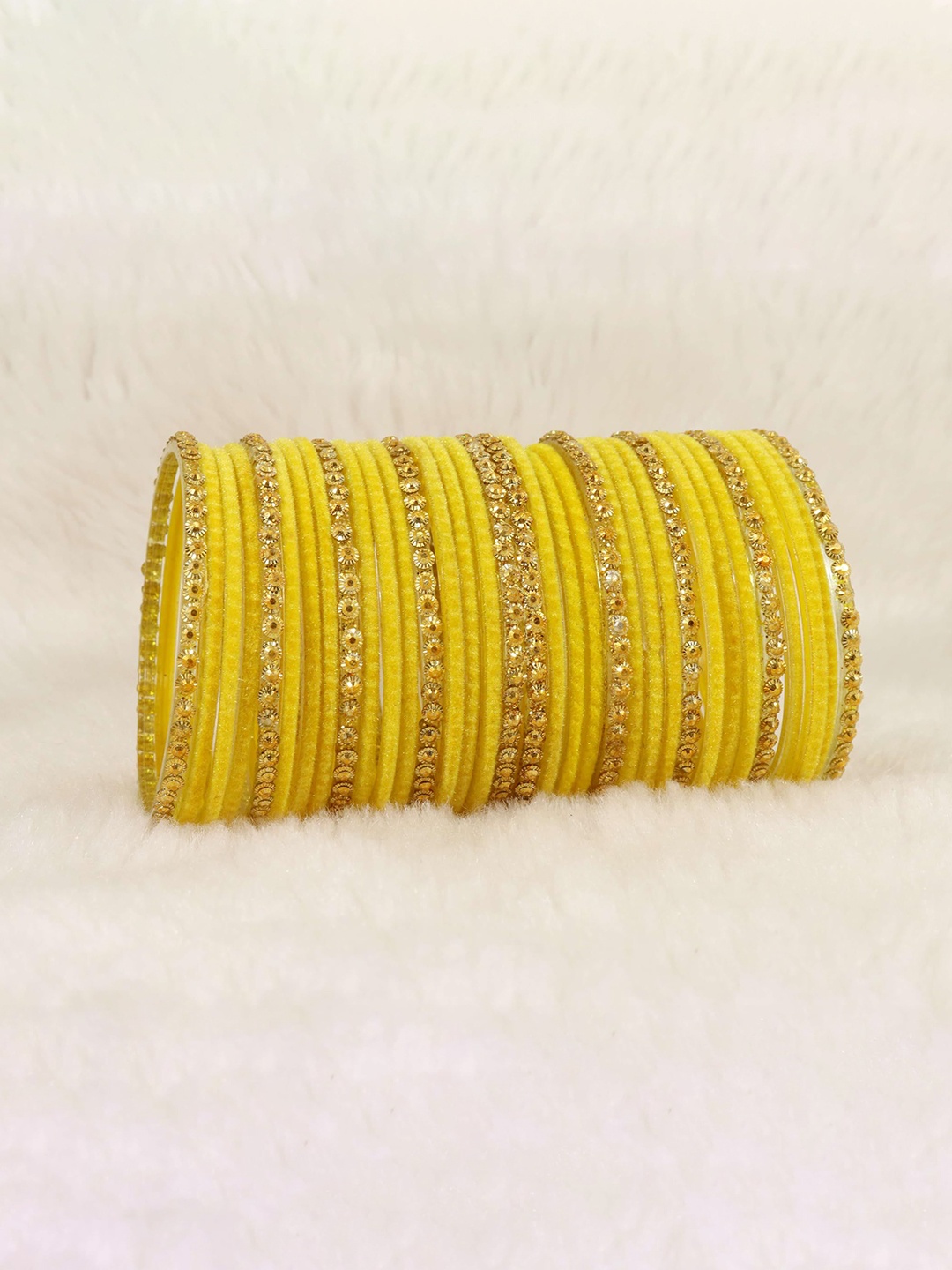 

ZULKA Set of 34 Floral Studded Velvet Bangles, Yellow