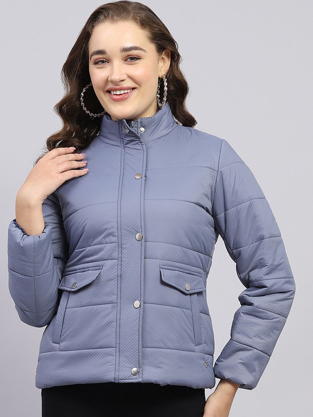 

Monte Carlo Women Mock Collar Solid Casual Padded Jacket, Grey