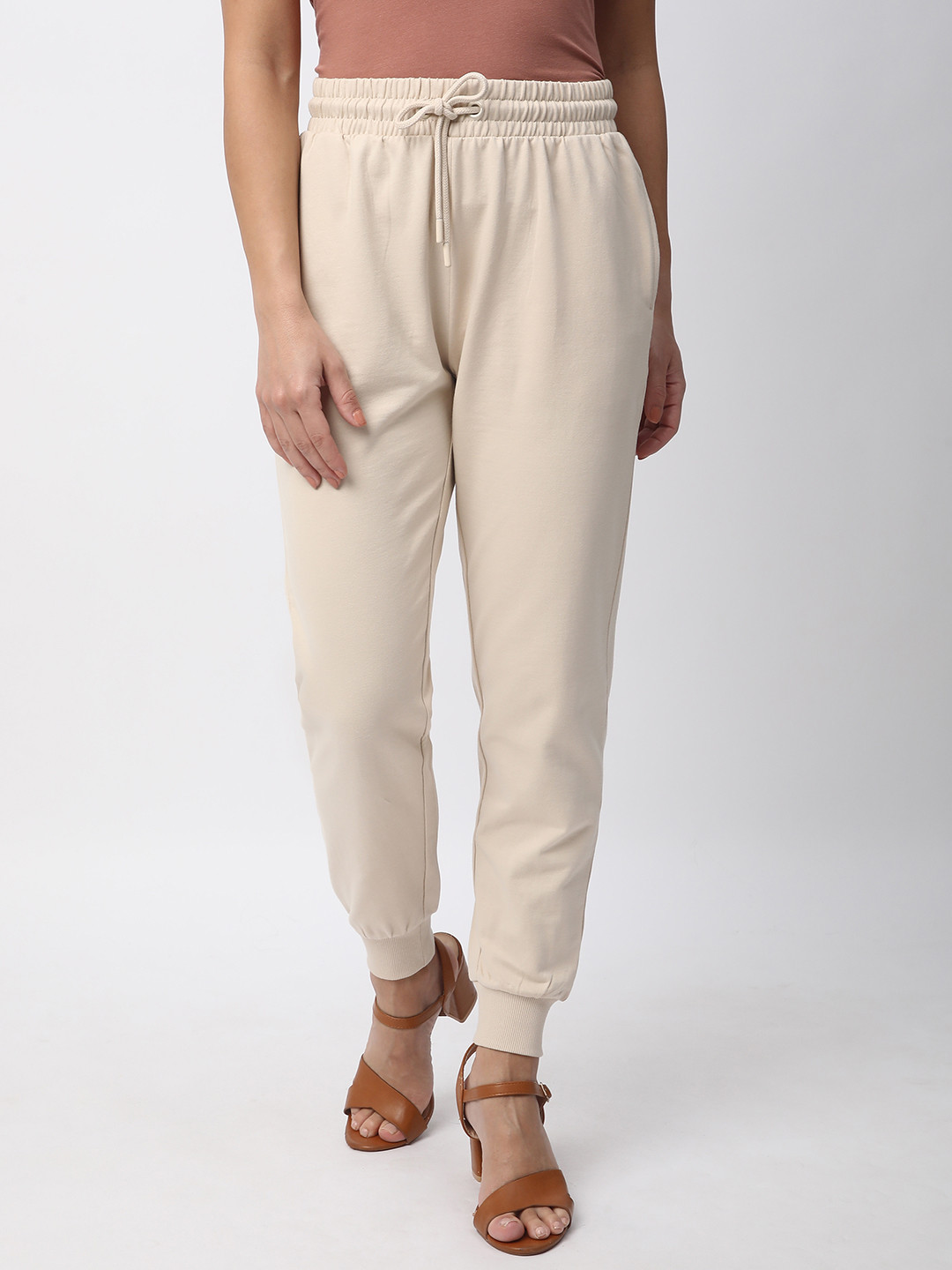 

R&B Women Relaxed Fit Cotton Mid Rise Jogger, Beige