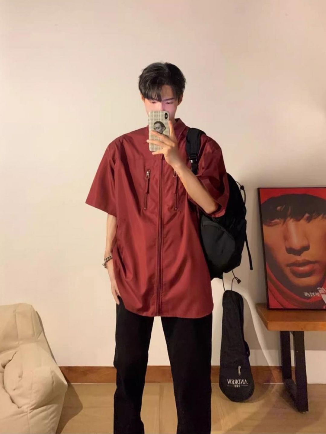 

HERE&NOW Men Original Solid Oversized Casual Shirt, Red
