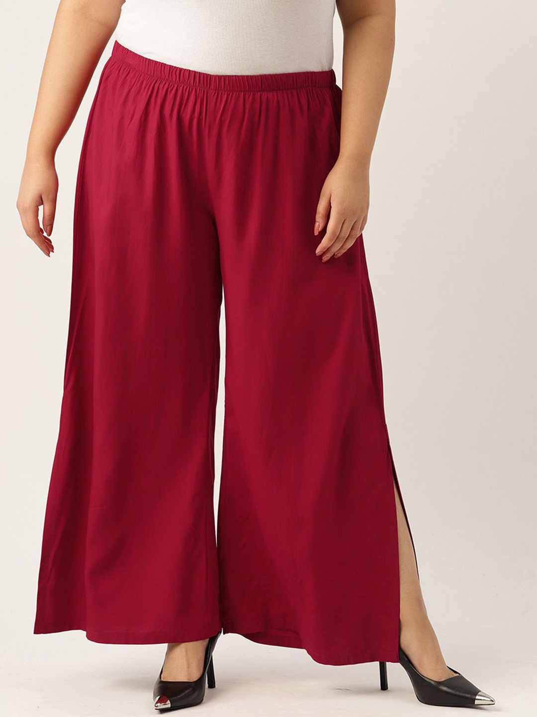 

theRebelinme Women Wide Leg Plus Size Palazzos, Maroon