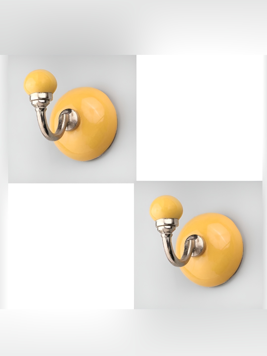 

IndianShelf Mustard 2 Pieces Ceramic Solid Key Hooks Cloth Hanger for Wall