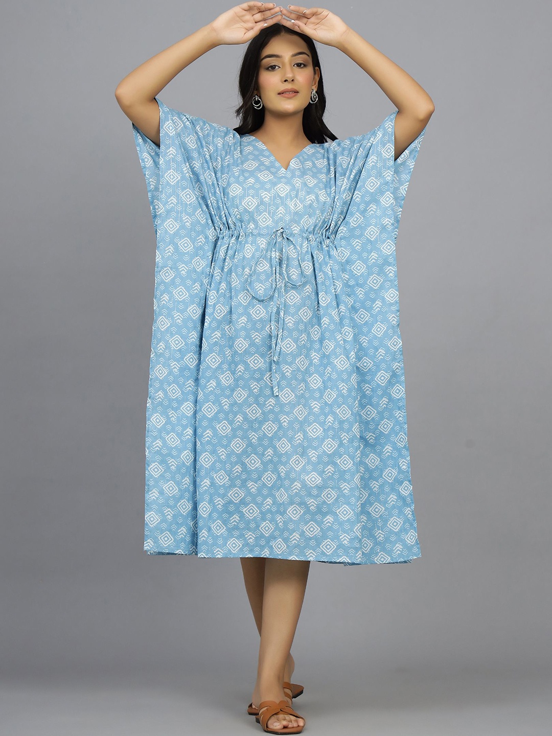 

HANDICRAFT PALACE Women Pure Cotton Printed Nightdress, Blue