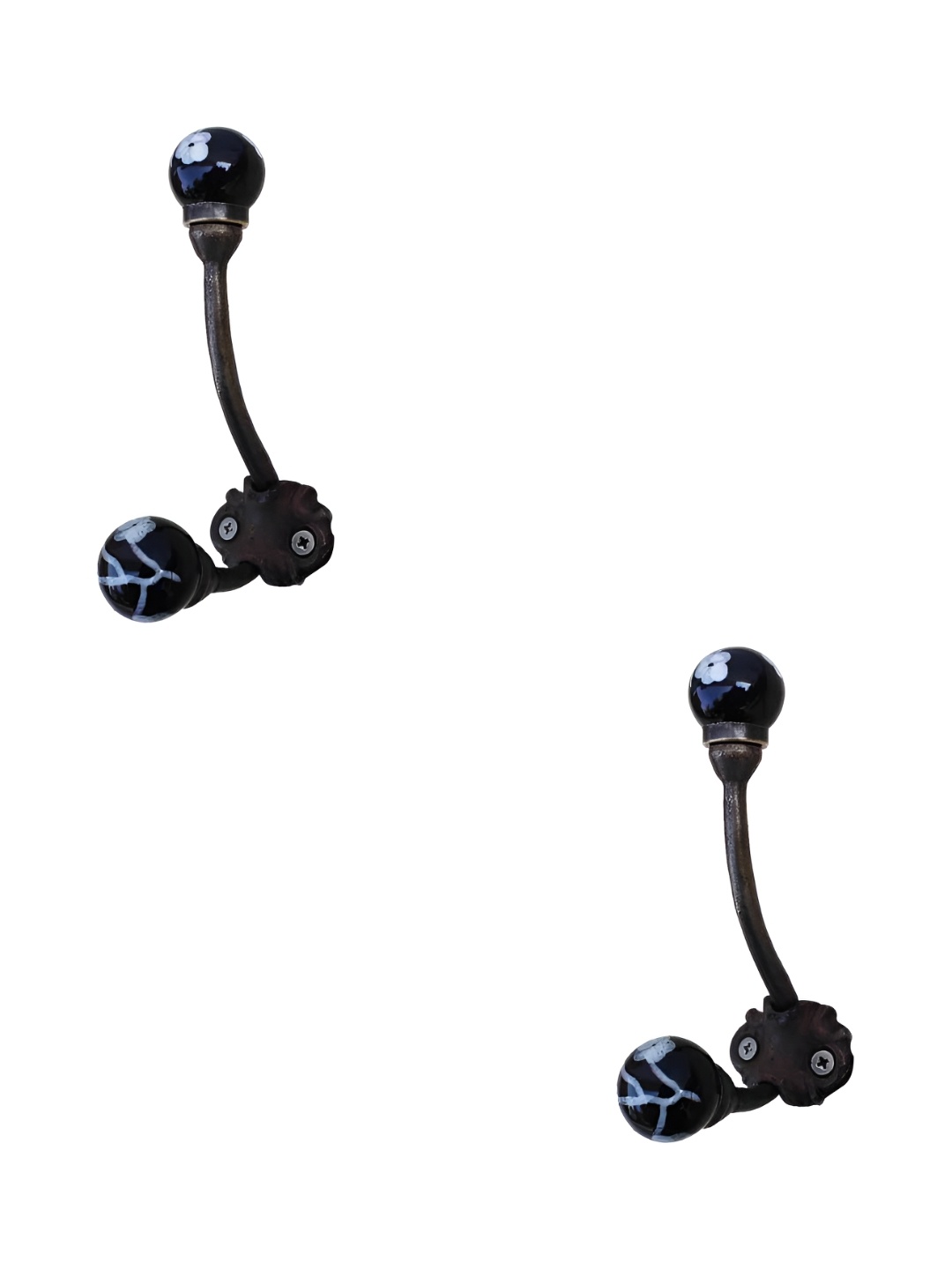 

IndianShelf Black & White 2 Pieces Ceramic Floral Wall Hooks
