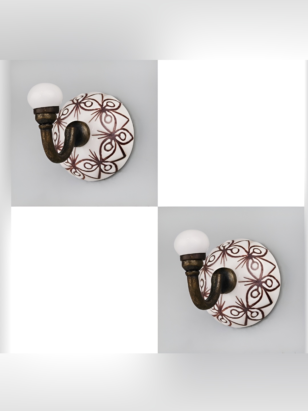 

IndianShelf White 2 Pieces Ceramic Etched Door Hangers Wall Hooks